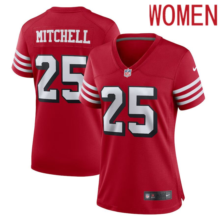 Women San Francisco 49ers #25 Elijah Mitchell Nike Scarlet Alternate Team Game NFL Jersey->women nfl jersey->Women Jersey